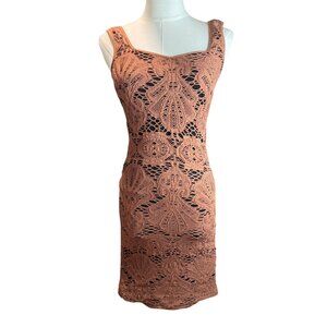 Free People Intimately Crochet Bodycon Dress Medium – Boho Lace Sleeveless Nude